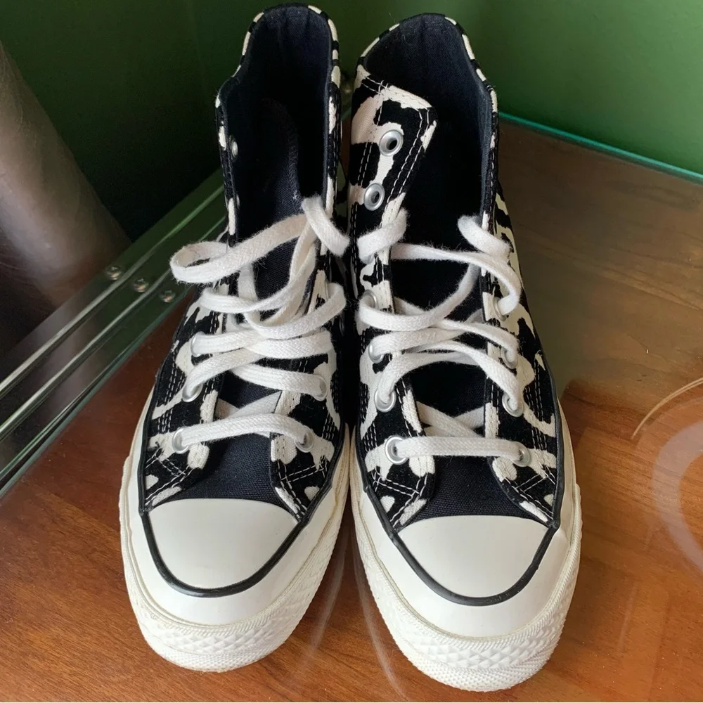 Converse High Top Sneakers in Black and White Leopard Print - Picture 3 of 7